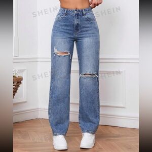 Ripped Straight Leg Jeans